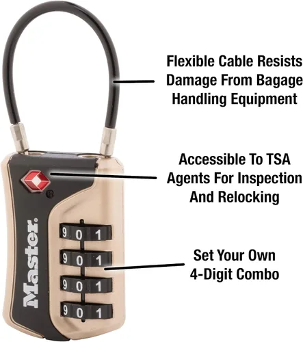 Miniatura 2 de Master Lock 4697D Establece tu propia combinación de candado de equipaje aprobado por la TSA, 1 paquete, los colores pueden variar