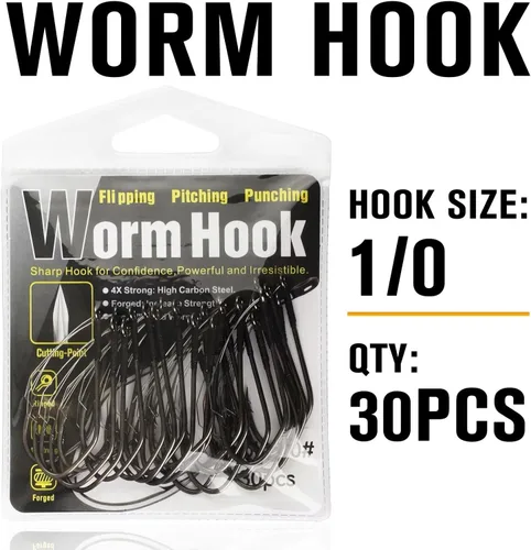 Miniatura 8 de Dovesun Weedless Worm Hooks Wacky Rig Hooks Texas Rig Hooks 30PCS Professional V Bass Fishing Hooks for Freshwater Saltwater 1/0 2/0 3/0
