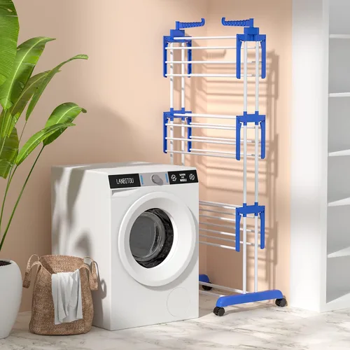 Miniatura 6 de Tendedero grande de ropa de 4 niveles con 67 pulgadas de alto x 19 pulgadas de ancho x 30 pulgadas de largo, tendedero de ropa móvil con ruedas