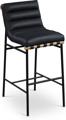 Meridian Furniture 846Black-C Burke Collection Modern | Taburete de bar contemporáneo con cuero vegano negro suave, marco de metal negro mate,