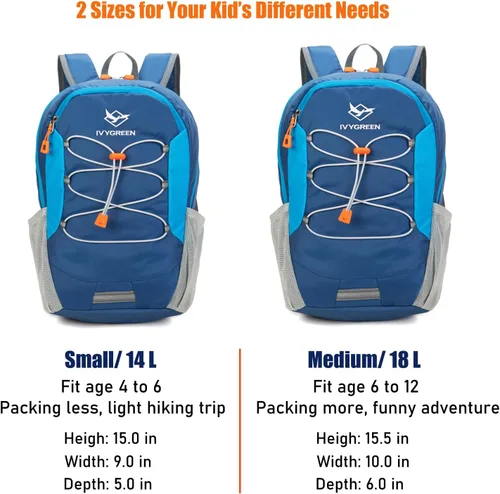 Miniatura 8 de IVYGREEN Mochila de senderismo para niños pequeños para niños o niñas, mochila pequeña para acampar o viajar, Azul, Pequeño, Mochilas Daypack