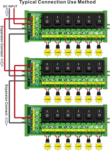 Miniatura 5 de Módulo de tira de distribución de energía de CC del interruptor basculante de 6 canales de montaje de tornillo