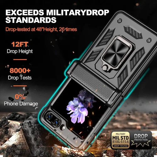 Miniatura 2 de Funda para Samsung Galaxy Z Flip 5 5G con protección de bisagra, cubierta de cámara deslizante resistente militar para caídas, soporte magnético
