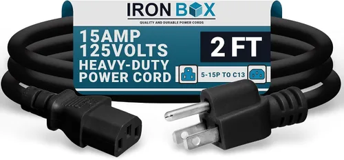 Miniatura 14 de IronBox Electric - Cable de alimentación de servicio pesado 5-15P a C13 - Cable de 3 clavijas 15A 125V 14/3 SJT para PC - Cable para computadora