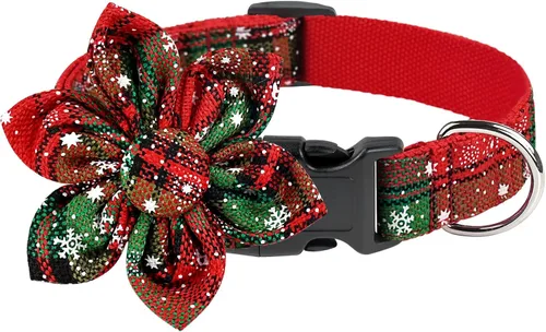 Miniatura 8 de Malier Collar de Navidad para perro con flor, clásico collar de perro a cuadros de búfalo con hebilla, collares de Navidad ajustables con pajarita