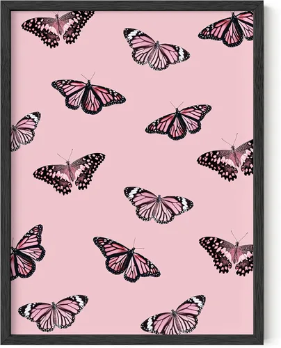 Haus & Hues - Póster vintage con diseño de mariposas sobre fondo rosa para decoración de pared, póster rosa para fotos estéticas de habitación