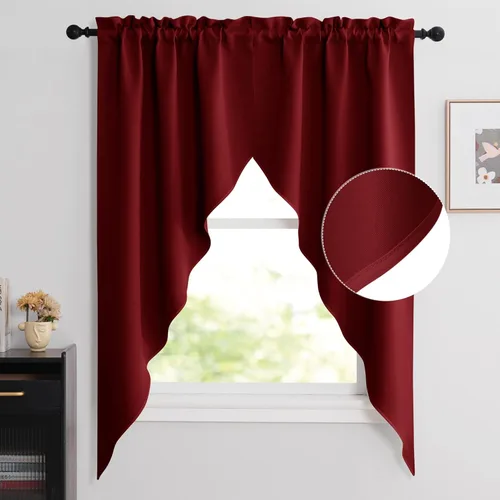 Miniatura 48 de NICETOWN Home Fashion - Cortinas de cocina con bolsillo para poste, cenefa festoneada a medida, cenefa festoneada sólida para ventana de Marrón