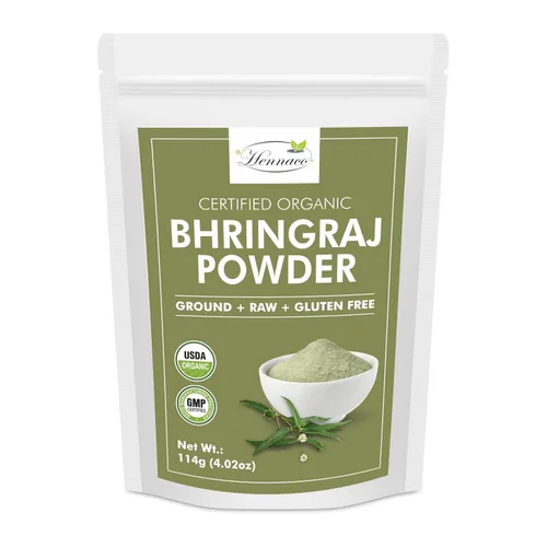 Polvo orgánico de Bhringraj - Polvo de máscara capilar Bhringraj, bolsa resellable con cierre de cremallera, orgánico USDA, polvo bhringraj para