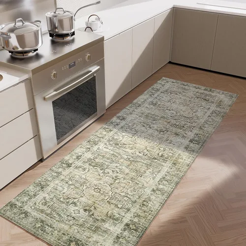 Alfombra de pasillo lavable antideslizante: alfombra de cocina de 2 x 6 pies, resistente a las manchas, con parte trasera de goma, alfombra suave