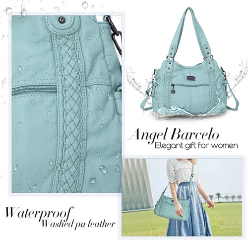 Miniatura 105 de Angel Barcelo - Bolsa de hombro amplia para mujer, diseño Hobo, cuero lavado
