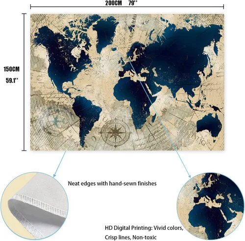 Miniatura 7 de YANR Tapiz vintage de mapa del mundo para colgar en la pared, póster de arte de pared de mapa del mundo, tapices de estilo nórdico antiguo, mapa