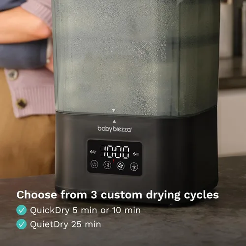 Miniatura 9 de Baby Brezza Esterilizador de biberones SuperQuick de 10 minutos + secadora, gran capacidad de 8 botellas, desinfección al vapor, ajuste universal