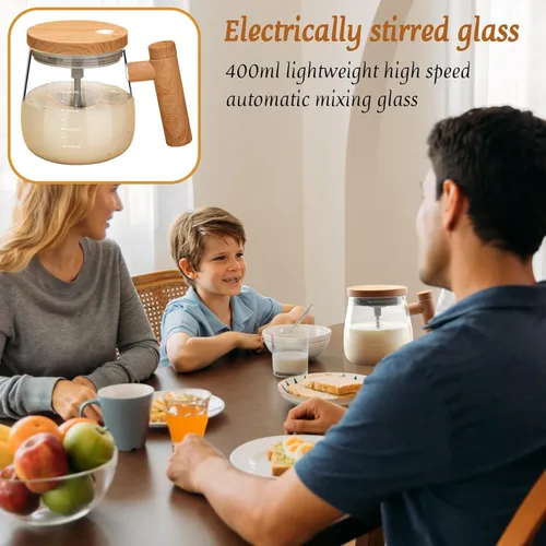 Miniatura 7 de Taza de café eléctrica autoagitable, taza mezcladora de alta velocidad de 13.5 fl oz con tapa, vidrio de borosilicato alto, oficina en casa