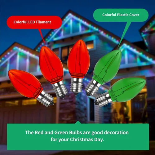 Miniatura 6 de Meconard Bombilla LED C7 de repuesto para Navidad, bombillas LED inastillables C7 para luces de Navidad para interiores y exteriores, base de Rojo