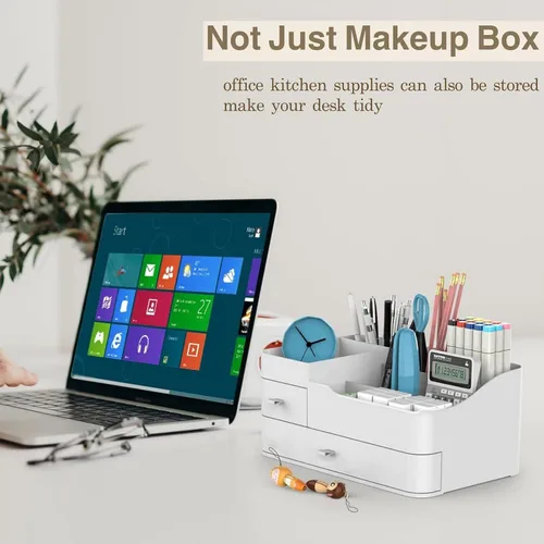 Miniatura 4 de Escritorio de maquillaje organizador de cosméticos con cajones para cepillos, sombra de ojos, lociones, lápiz labial y esmalte de uñas, ideal