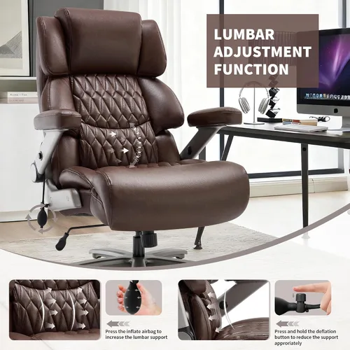 Miniatura 7 de Silla de oficina grande y alta 700lbs - Silla ejecutiva de escritorio de computadora grande con respaldo alto y brazos abatibles 3D, soporte lumbar
