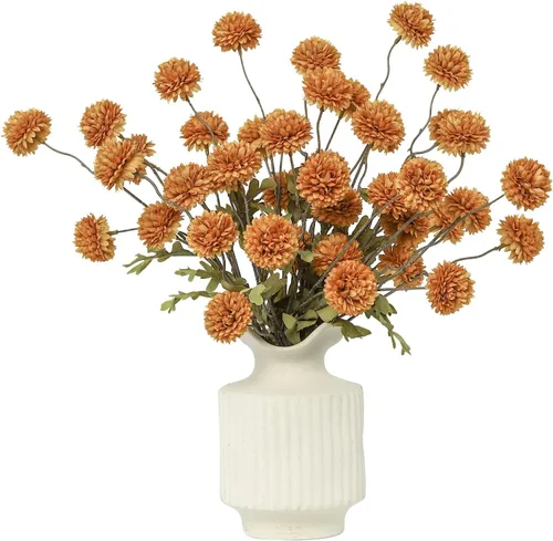 Miniatura 22 de DuHouse 6 piezas de flores artificiales de seda falsa pompón, mini rosa falsa pequeña con tallos para ramos de bodas, centros de mesa, jarrones, Café