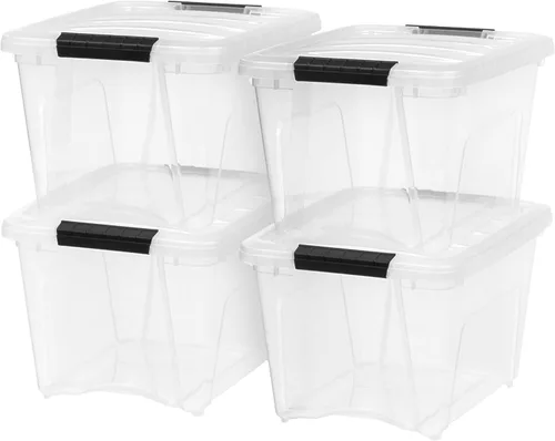 Miniatura 18 de IRIS USA - Contenedores de almacenamiento de plástico apilables de 40 cuartos de galón con tapas y hebillas de cierre, paquete de 4