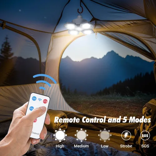 Miniatura 3 de Luz solar USB para campamento con control remoto, linterna plegable recargable, iluminación de 360°, impermeable, luces colgantes para tienda