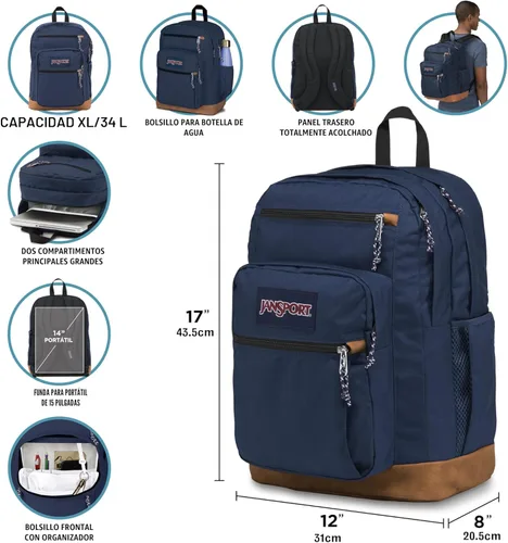 Miniatura 6 de JanSport Mochila genial con funda para laptop de 15 pulgadas, mochila grande para computadora con 2 compartimentos, correas ergonómicas, Azul Azul