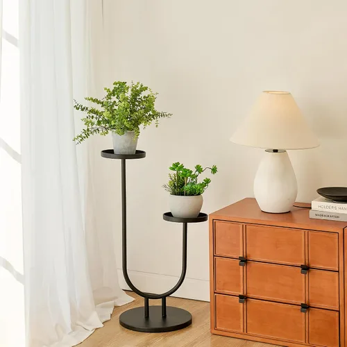 Miniatura 2 de Soporte para plantas para interiores, soporte de esquina de metal de 2 niveles de alto, estante de exhibición de flores al aire libre para ventana