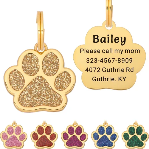 Miniatura 12 de Etiqueta para perro con grabado personalizado hasta 5 líneas de contenido para el nombre e información de tu mascota, bonita etiqueta de Azul