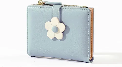 Miniatura 55 de MEISEE Billetera pequeña para niñas y mujeres, billetera de tres pliegues, bolsillo para efectivo, con estampado de flores, monedero con ventana