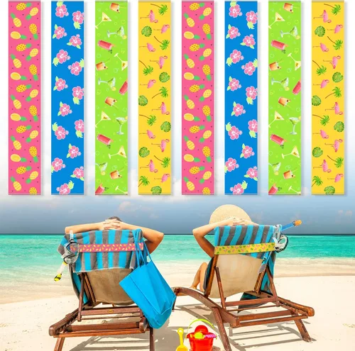 Miniatura 18 de Boao 4 paquetes de bandas de toalla para silla de playa, esenciales para piscina y crucero, elásticas y resistentes al viento, clips para toallas