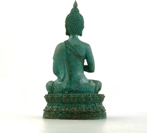 Miniatura 4 de ornerx Estatua de Buda sentado tailandés para decoración del hogar Verdigris 6.7