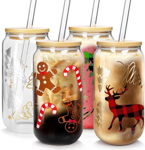 Vasos de Navidad de 18 onzas para café helado de Navidad con tapas y pajitas, regalos de elefante blanco para adultos, vaso colorido de árbol de