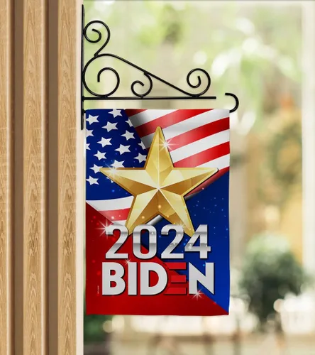 Miniatura 12 de Biden Harris bandera de jardín con bandera de voto, soporte de pared para el presidente patriótico demócrata republicano de la fiesta de té