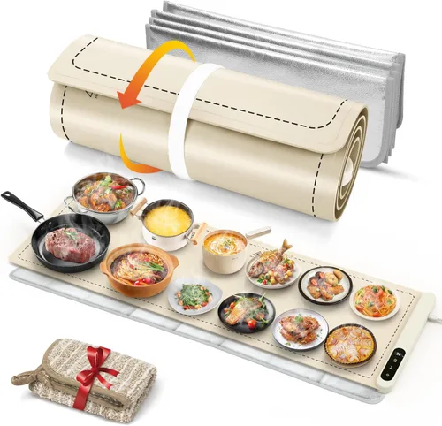 Miniatura 8 de FYY Tapete de calentamiento para alimentos con almohadilla resistente al calor, evita grietas en la encimera, mantiene la comida caliente, Gris