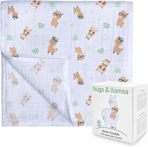 Miniatura 7 de hugs & llamas Mantas para envolver 100% muselina de algodón orgánico, unisex, extra suaves, mantas para recién nacidos y bebés, lavables a máquina