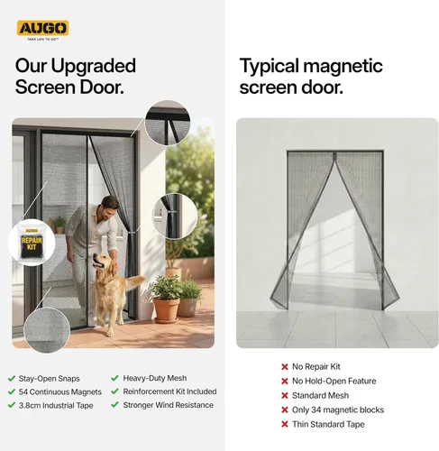 Miniatura 4 de AUGO Puerta mosquitera magnética – Autosellante, resistente, división de malla manos libres mantiene los insectos fuera – Apto para mascotas y niños