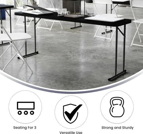 Miniatura 5 de BizChair Mesa de entrenamiento plegable de plástico negro de 6 pies