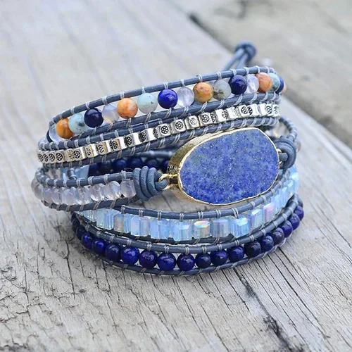 Miniatura 117 de ZOSOJONA - Pulseras bohemias hechas a mano de piedra natural, que dan vuelta, con cuentas de cristal de turquesa