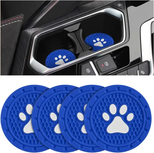 Miniatura 9 de Osilly Posavasos para Portavasos de Automóvil, Paquete de 4 Posavasos Antideslizantes de PVC con Estampado de Huellas de Pata, Tapete Universal