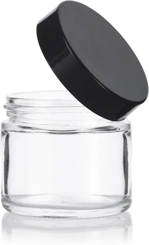 Miniatura 7 de JUVITUS Paquete de 6 tarros de vidrio grueso transparente de 2 onzas / 2.0 fl oz con tapas negras, hermético, a prueba de olores