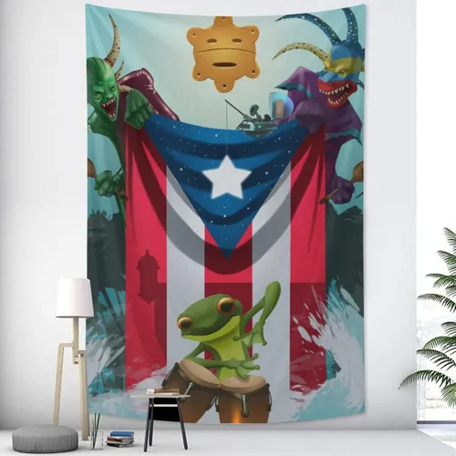 Miniatura 4 de Kizon Tapiz de Puerto Rico Boricua con bandera puertorriqueña para colgar en la pared, decoración del hogar, tapiz puertorriqueño para Puerto Sala