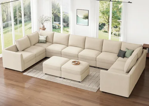 Miniatura 18 de HONBAY Sofá seccional modular con almacenamiento en forma de L sofá seccional, sofás convertibles para sala de estar - verde
