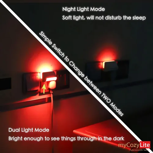 Miniatura 3 de Luz nocturna LED roja, sensor de atardecer a amanecer, modo de iluminación doble, luz guía y luz de sueño, interruptor de encendido y apagado, luz