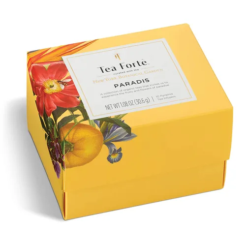 Miniatura 4 de Tea Forte Paradis Juego de regalo de té premium de 3 piezas con taza de café amarilla de mango, bandeja de té y 10 bolsas de infusor de té