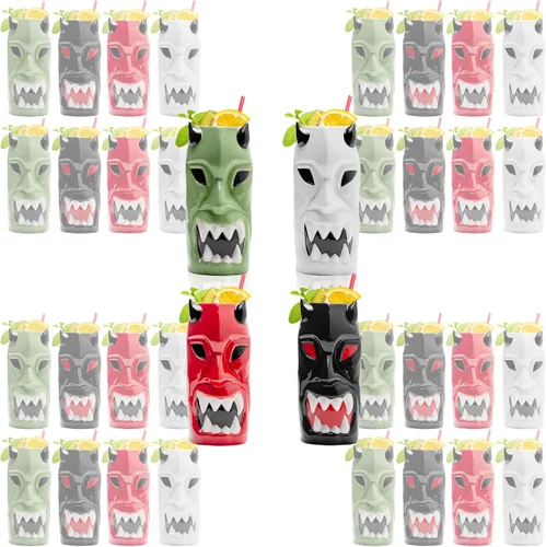 Miniatura 14 de LEMONSODA Vasos de cerámica tiki hawaianos (cerámica, juego de 4)