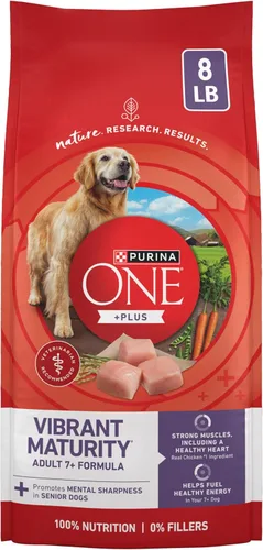 Purina ONE Alimento seco para perros adultos de raza grande, alto contenido en proteína, fórmula Plus Vibrant Maturity Adult 7 Plus - Bolsa de 8