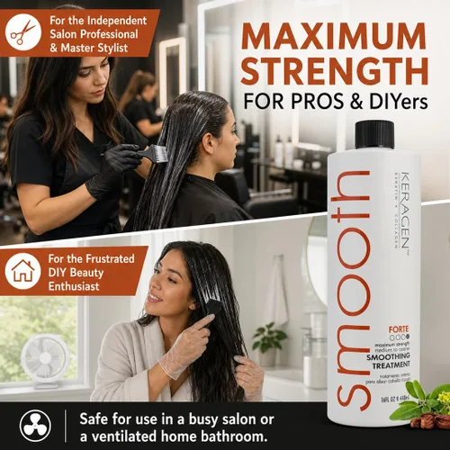 Miniatura 5 de KERAGEN - Tratamiento capilar de queratina alisadora brasileña, sistema alisador para cabello seco y dañado - Forte, sin sulfatos - Elimina rizos