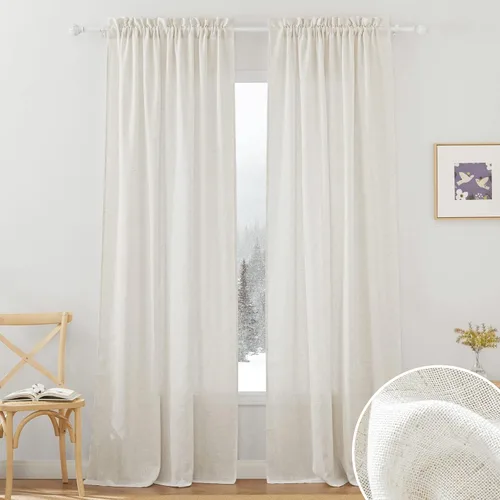 Miniatura 31 de RYB HOME Cortinas extralargas de 108 pulgadas de largo, transpirables con bolsillo para barra, cortinas traslúcidas blancas para sala de estar