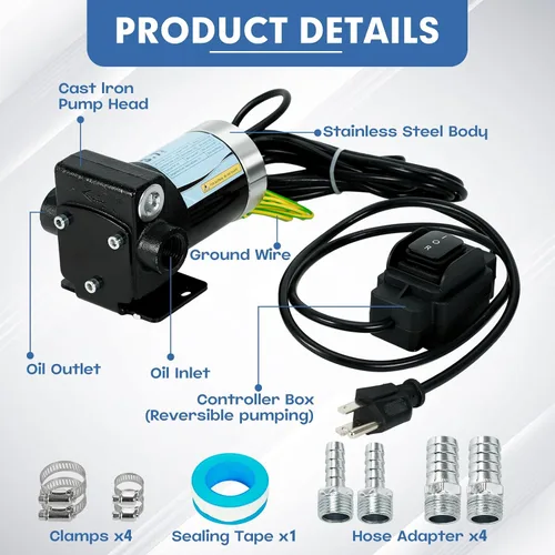 Miniatura 2 de Bomba de transferencia de combustible de gasolina de 110 V con cables de conexión, bombeo reversible mejorado, protección térmica, control