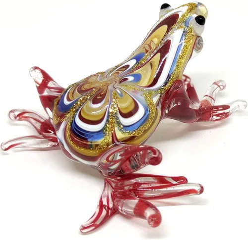 Miniatura 10 de Figuras en miniatura de rana animales soplados a mano, arte de vidrio, regalo coleccionable para decorar 3 pulgadas (verde azul)