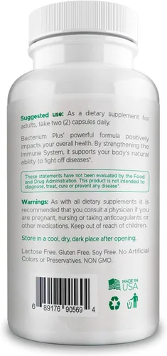 Miniatura 8 de Bacterium Plus, producto natural, cápsulas vegetarianas, bienestar general, 60 unidades, paquete de 1