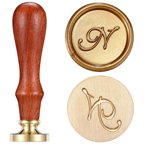 Miniatura 26 de Yoption - Sello de cera con diseño de letra del alfabeto y cabeza de latón retro, sello clásico